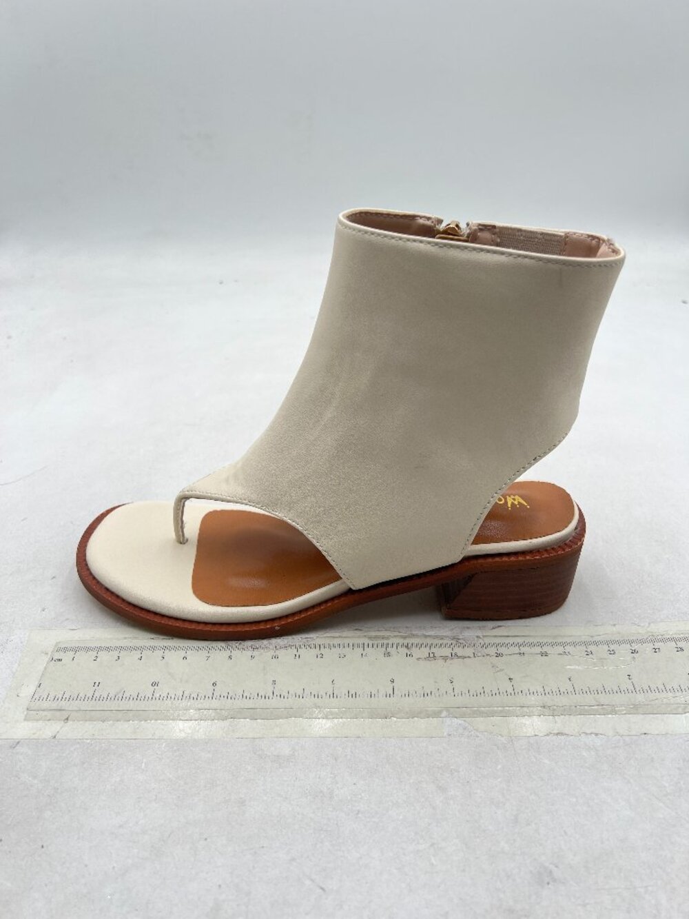 Wo Wagas Beige Chunky Low Heels Flip Flop Open Toe Side Zip Ankle Sandals Boots